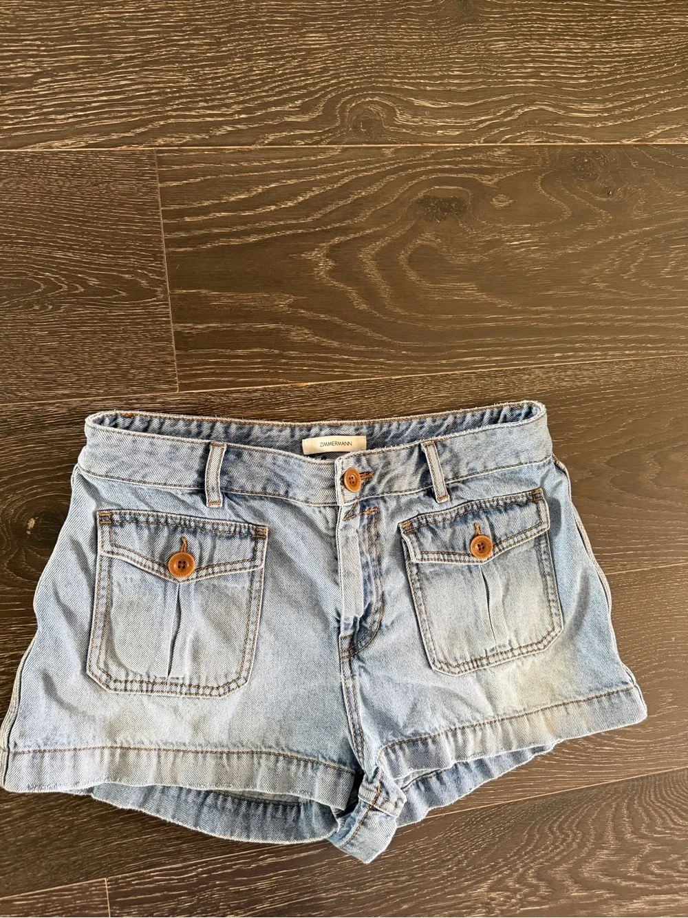 Zimmermann Light Wash High-Rise Denim Short with Front Flap Pockets - Picture 5 of 6